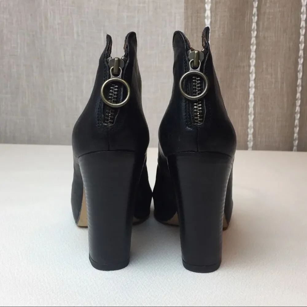Fiorentini & Baker Leather Chunky Heel Ankle Boots,‎ Black, Sz 9.5